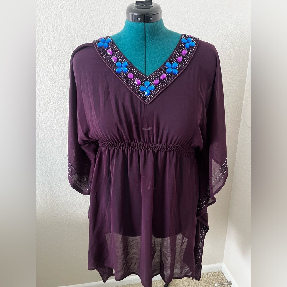 Love Stitch Purple Mesh Jeweled Top size Small